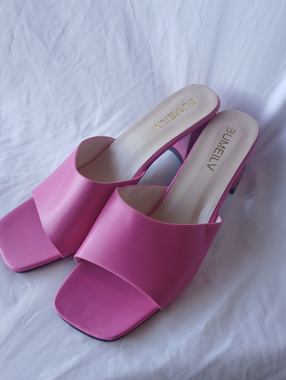 Bumeliv Pink Slip-On Square Toe Mules